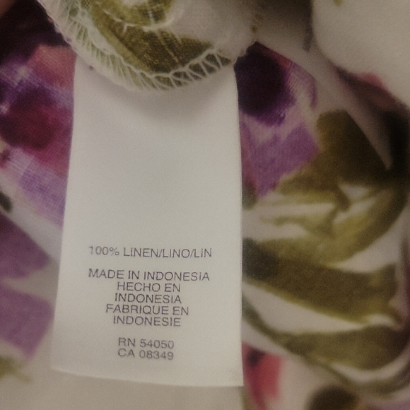 Jones NY Sport szXL Vibrant Floral Linen 3/4 sleeve Button-Down Shirt - Picture 4 of 6